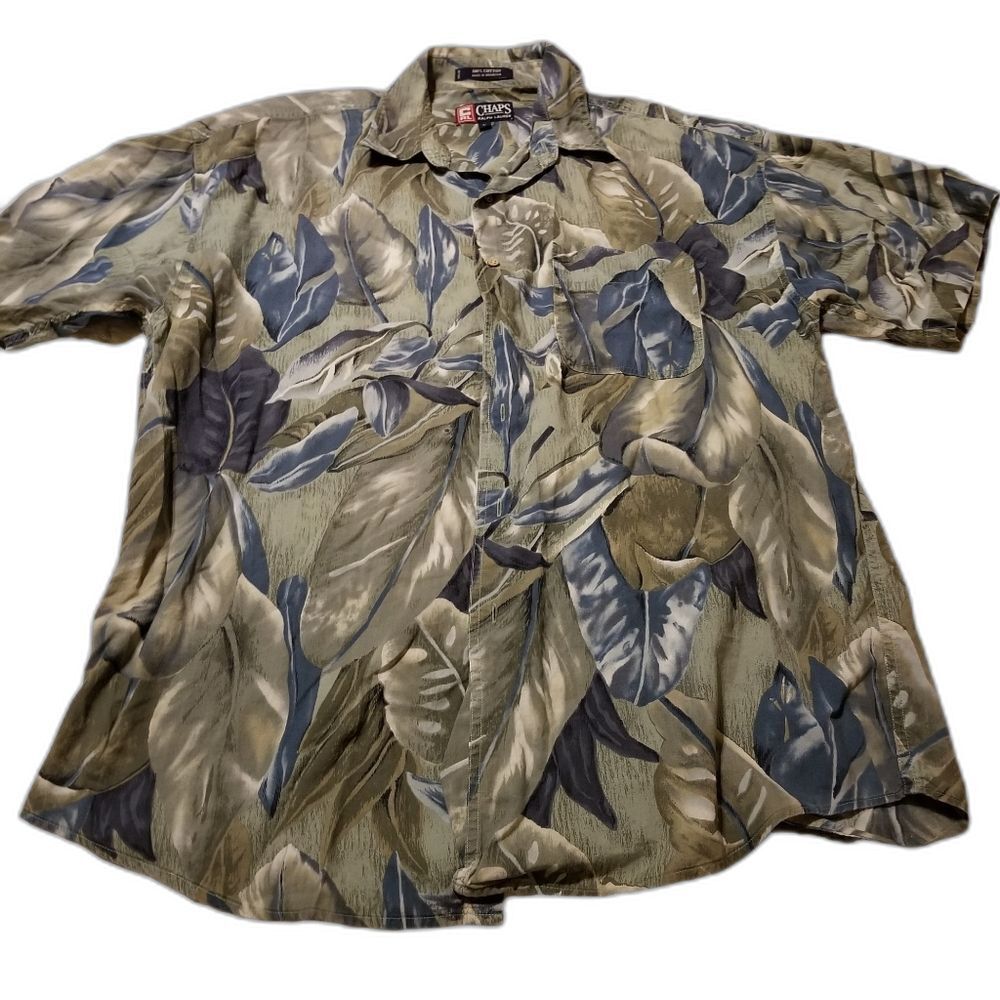 Chaps Button Down Shirt Mens Large  Tropical Floral Short Sleeves